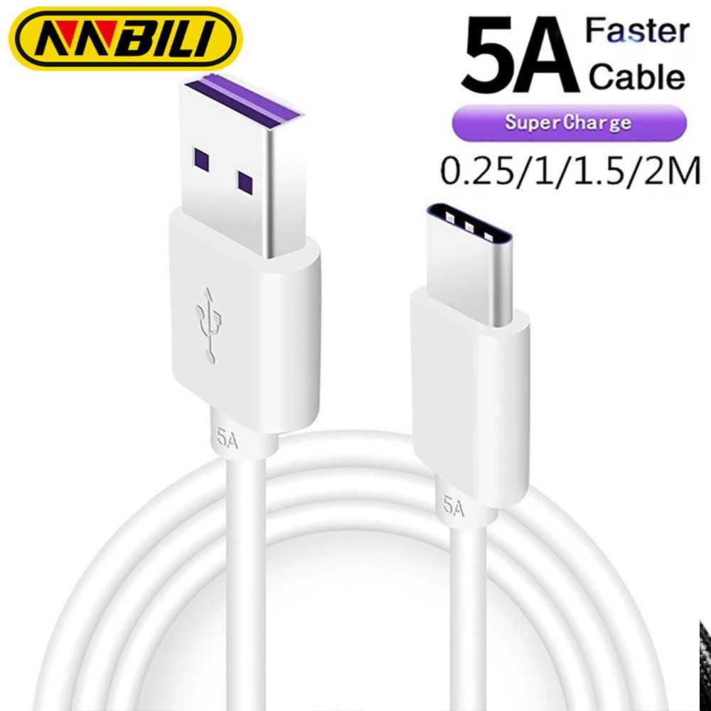 FAST CHARGE 5A USB Type C สําหรับ Samsung S20 S9 S8 Xiaomi Huawei P30 Mate40 Pro โทรศัพท์มือถือสายชาร์จสีขาวสีดําสาย