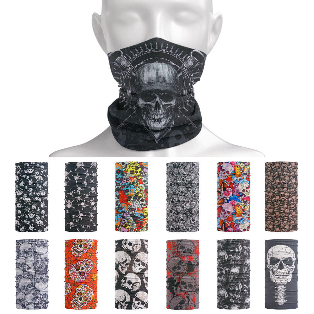 Patrón de calavera sin costuras transpirable calentador de cuello polaina hombres ciclismo Bandana mujeres corriendo senderismo tubo bufanda protector solar máscara facial