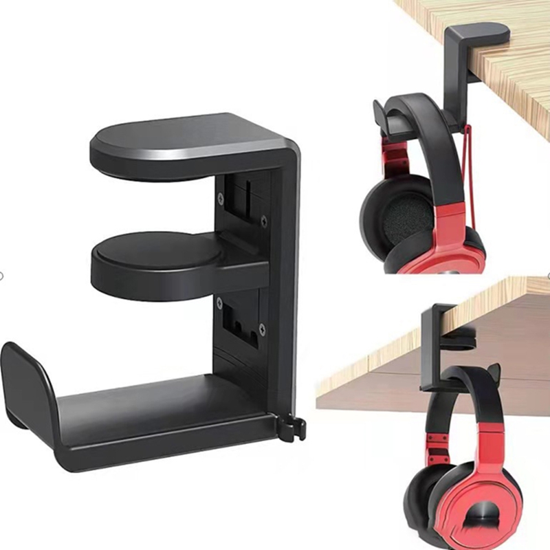 No Punch Table Clip Hook Headphone Holder 360 Degree Rotating Headphone Hanger Multifunctional Desk Storage Hook Rotatable Hook