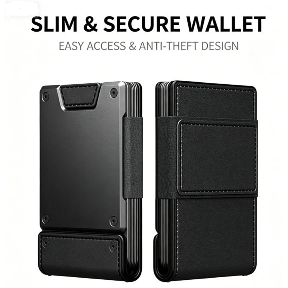 Portefeuille fin minimaliste pour homme en cuir avec blocage RFID, porte-cartes pour poche avant et arrière
