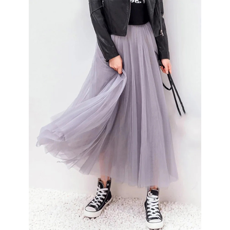 Vintage Tulleกระโปรงผู้หญิงStreetwear Elastic Highเอวตาข่ายจีบกระโปรงฤดูร้อนเกาหลีสายสํานักงานสุภาพสตรีกระโปรงใหม่