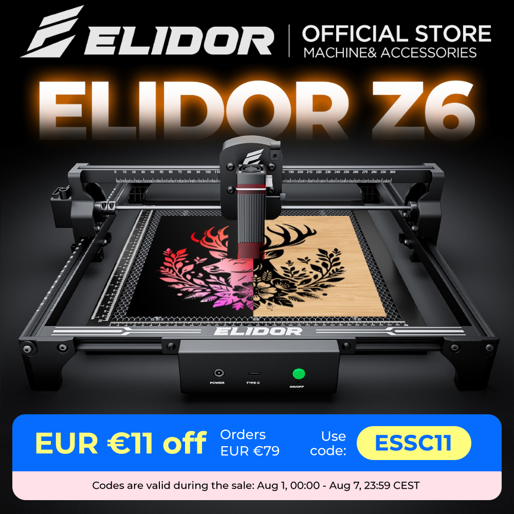 ELIDOR Z6 6W graveur et Machine de découpe Laser zone de travail de Diode CNC 300X300mm marquage du bois contreplaqué gravable verre acrylique