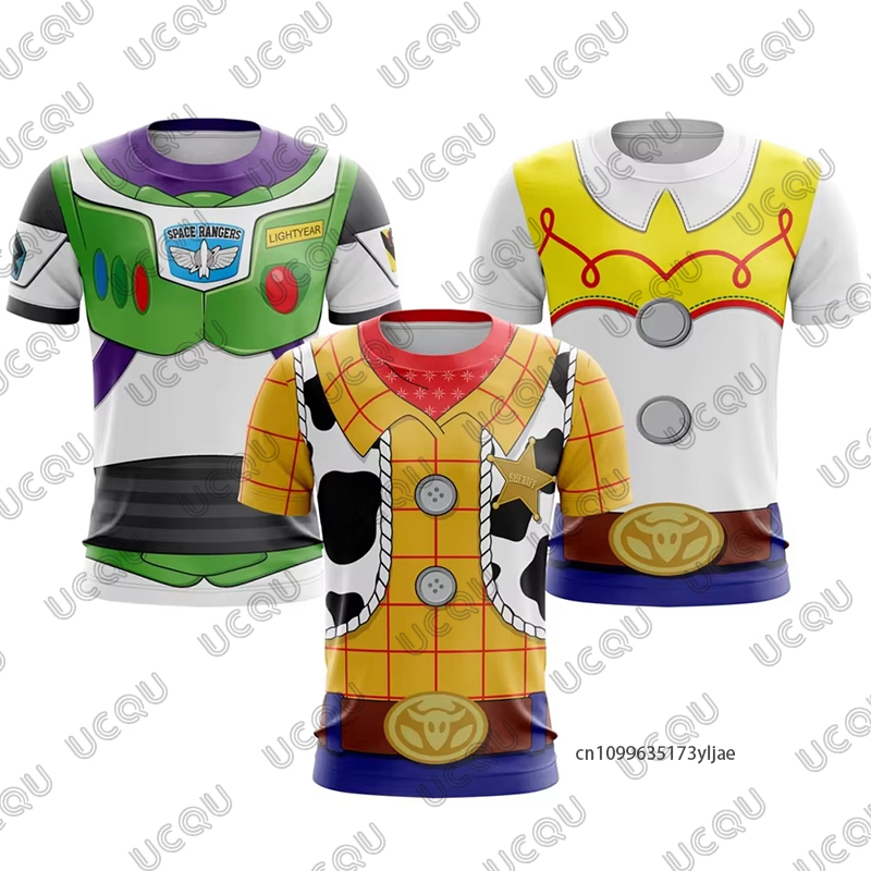 Camiseta con estampado 3D de Toy Story para niños, camiseta de Cosplay de Woody Buzz Lightyear Zurg Jessie para hombres, camisetas informales para niños/adultos
