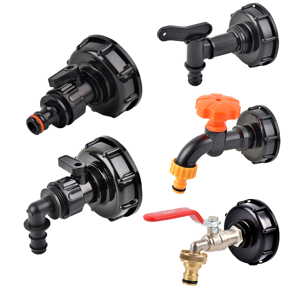 Conector de tubo de PE de codo de grifo de tanque IBC de rosca gruesa S60 x conector de grifo de manguera de jardín de acoplamiento de agua de 16mm 1/2 ''3/4''