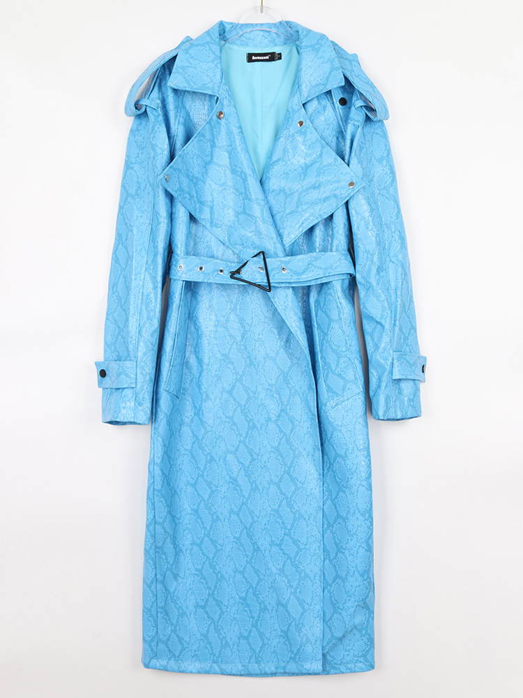 Nerazzurri-gabardina larga de gran tamaño con estampado de piel de serpiente para mujer, abrigo de charol con cinturón, moda de pasarela, primavera y otoño, 2022