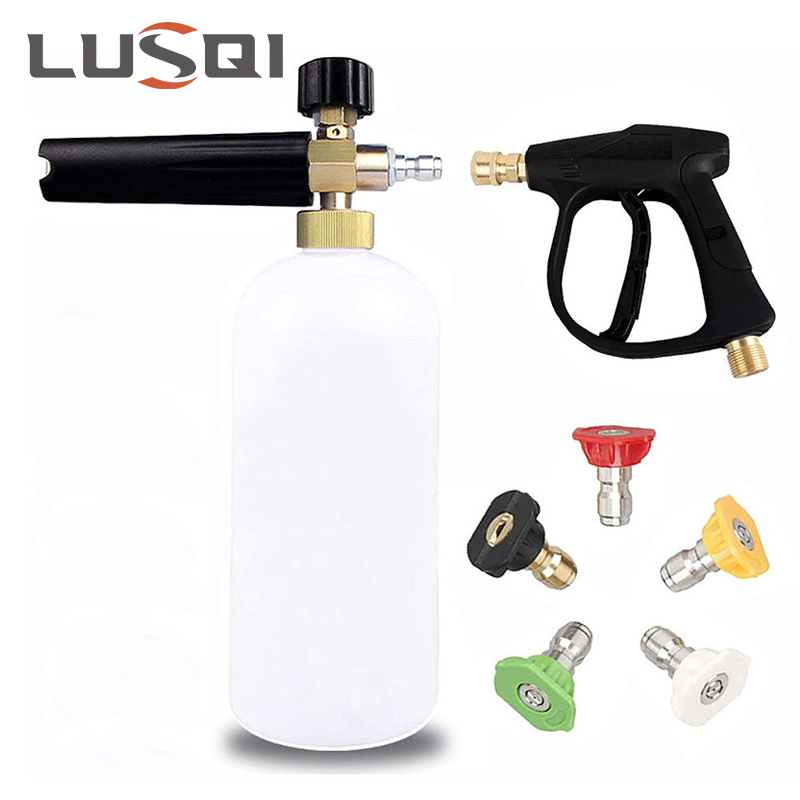 LUSQI-pistola de lavado a presión, lanza de espuma para nieve, cañón de espuma con boquilla de lavadora a presión, pistola de lavado por chorro