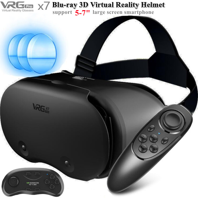 VRGpro X7 kotak kacamata Virtual Reality, VR asli helm kardus Google VR untuk ponsel IOS Android 5-7 "Smartphone, Rocker nirkabel