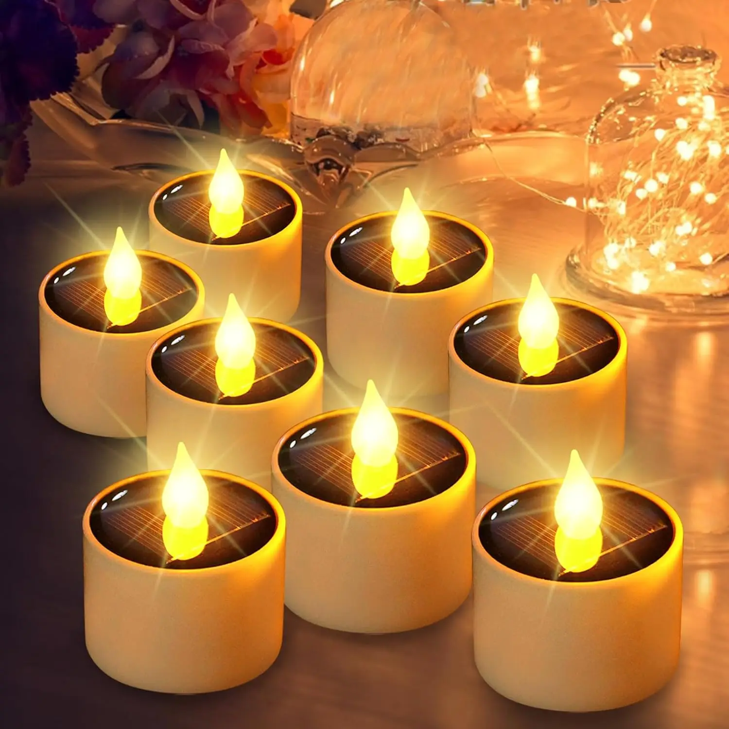 Velas de Chá LED Eletrônicas Sem Chama, Alimentadas por Energia Solar, para Decoração de Natal e Casa