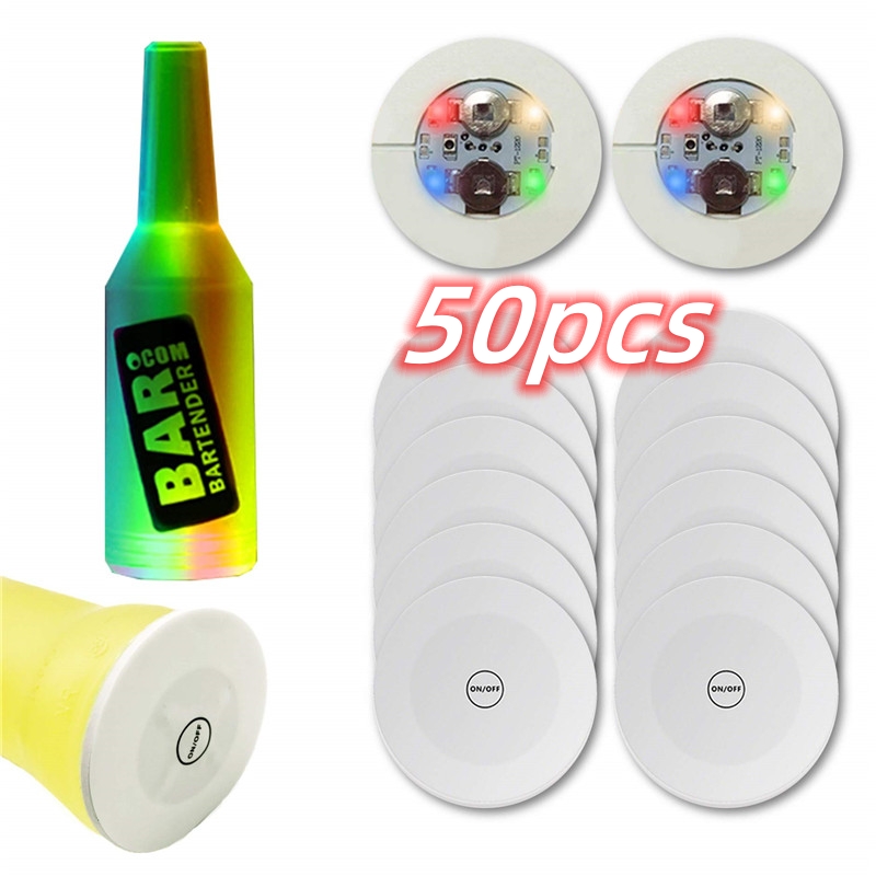 LEDワインボトルステッカー,照明付き点滅マット,パーティーやクラブの装飾用カップマット,装飾品,50個,20個,10個,1個