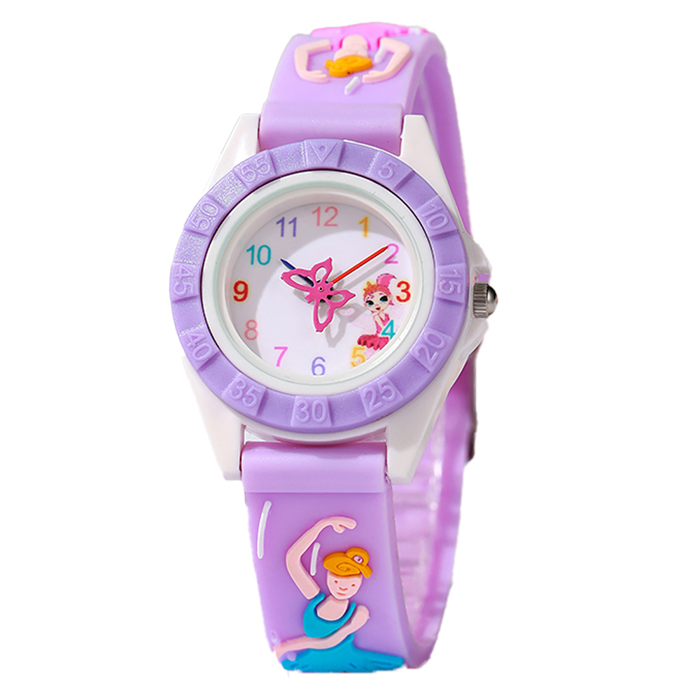 Relógio de pulso para crianças Desenho de menina de ballet Desenho de relógio de quartzo Moda roxo Silicone Menina Estudante Presente de pulso