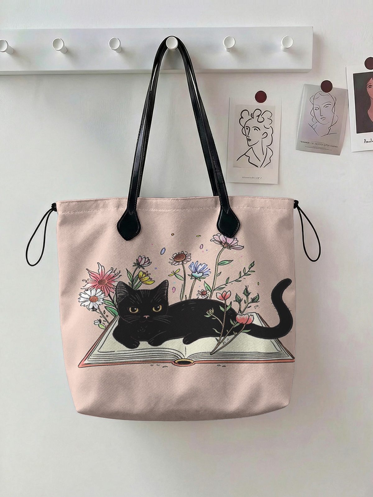 Bolsa Tote com Estampa Colorida de Gato, Grande Capacidade, Alça de Couro, Bolsa de Compras Casual para Mulheres