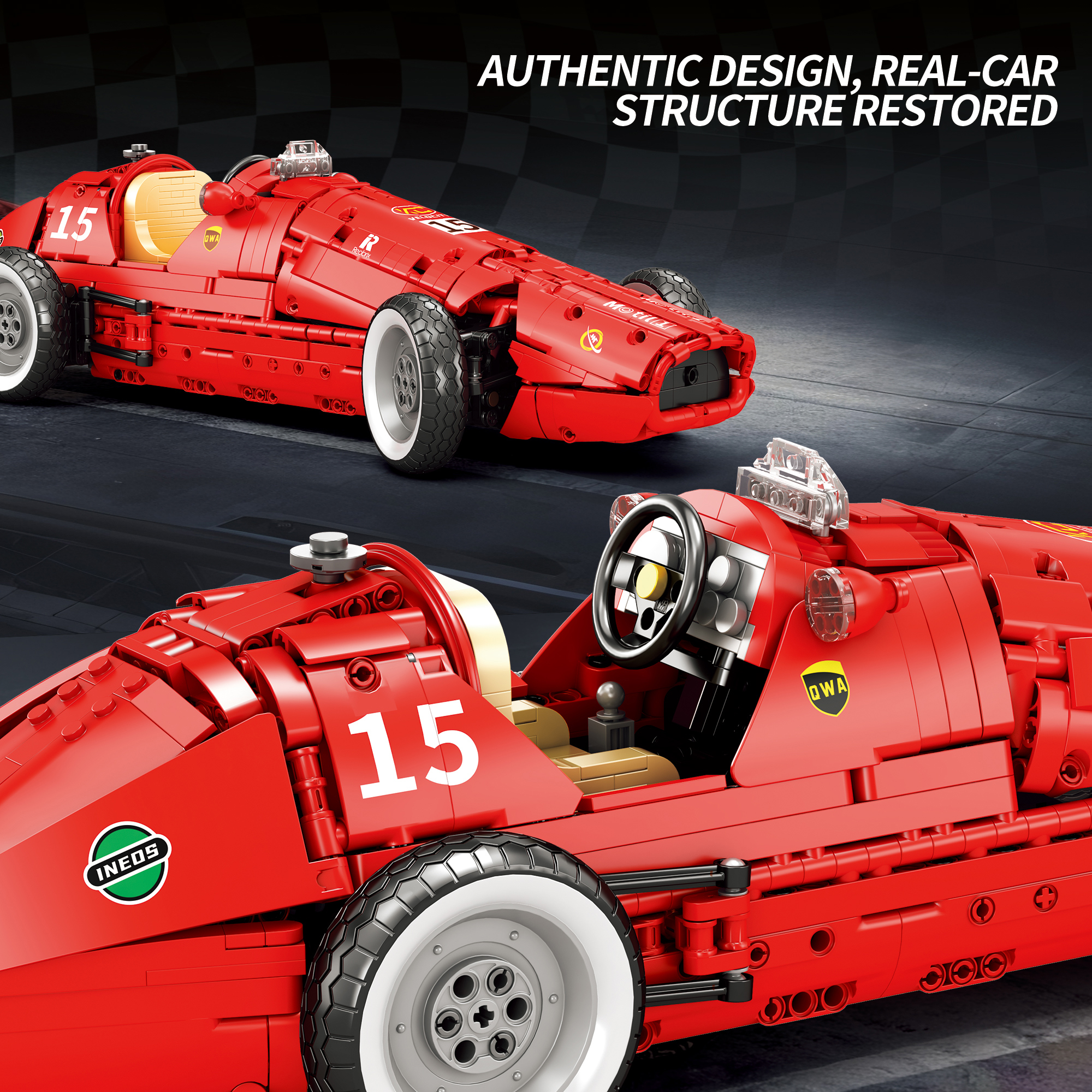 1809 Uds. Técnico Retro Fórmula 500 bloques de construcción de automóviles de carreras Idea supercoche rojo modelo ladrillos juguetes niños adultos regalos de navidad