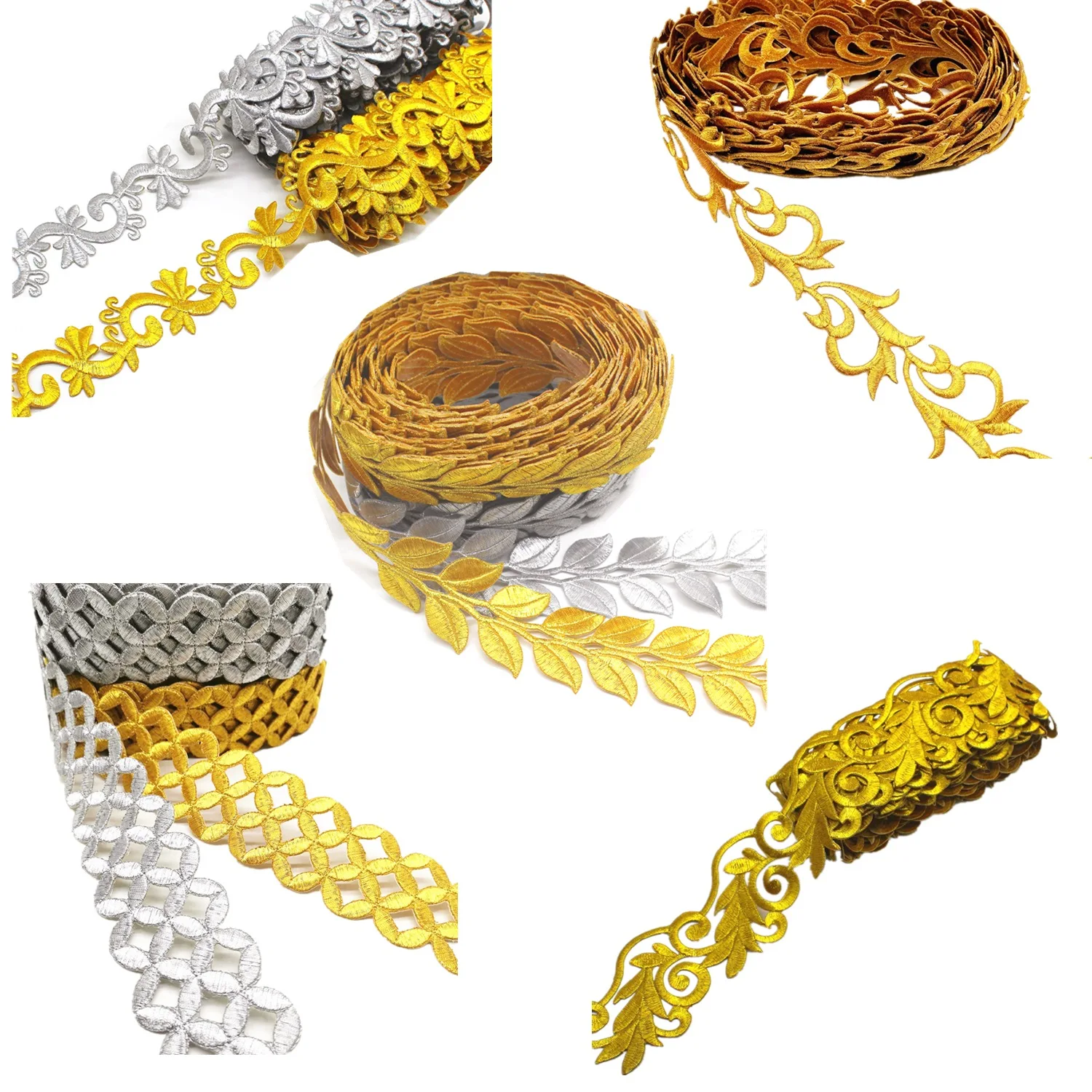 Encaje bordado dorado de 1 yarda para vestido de Cosplay, apliques de hierro en Europa, adornos de ropa Vintage Diy
