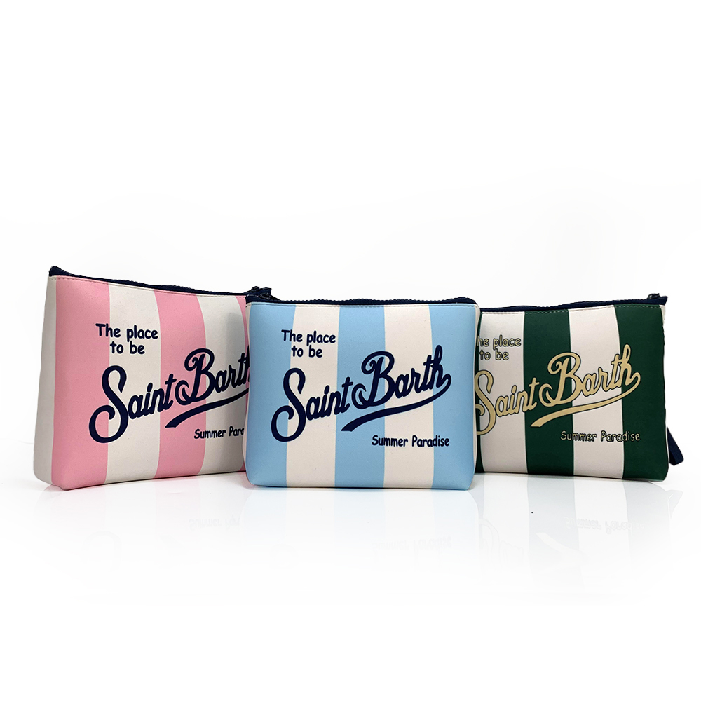 S-Saint B-Barth Striped Zip-up Clutch Bag Neoprene Toiletry Bag Women's Neoprene Cosmetic Bag Unisex Neoprene Makeup Bag