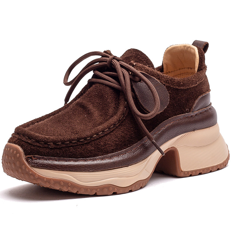 AIYUQI Tênis femininos de couro genuíno com sola grossa, sapatos femininos confortáveis ​​com cadarço, sapatos femininos para estudantes, primavera e outono