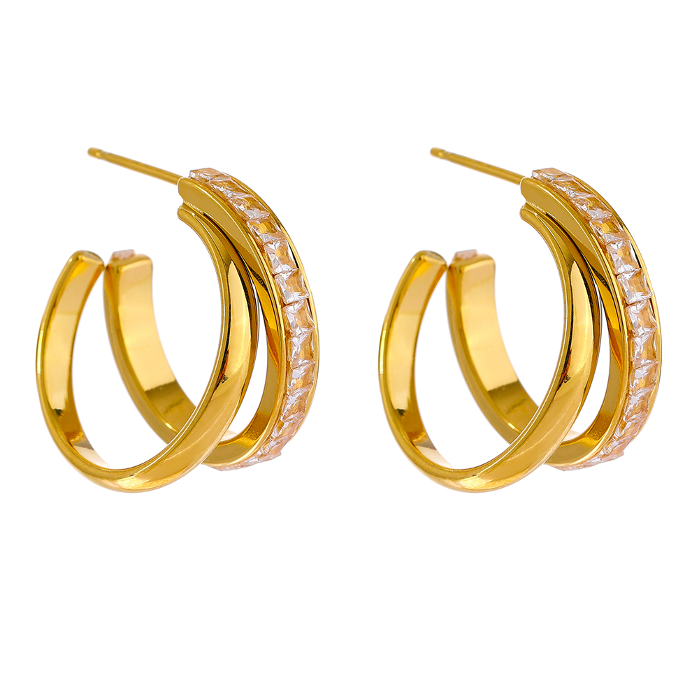 Yhpup Anting-Anting Kancing Geometris Baja Tahan Karat Mode Perhiasan Zirkonia Kubik Bling Halus Hadiah Mujer Yang Tidak Dapat Dioksidasi