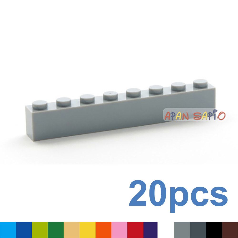 20 piezas bloques de construcción DIY grueso 1x8 16 colores tamaño de ladrillos Compatible con 3008 ladrillos juguetes educativos para niños