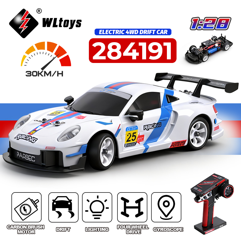 WLtoys 284191 284019-A Ulepszony Żyroskop 1/28 RC Samochód Driftowy 4WD Szybki Model Sterowany Radiem 2.4G Pojazd Wyścigowy Mini Prezent