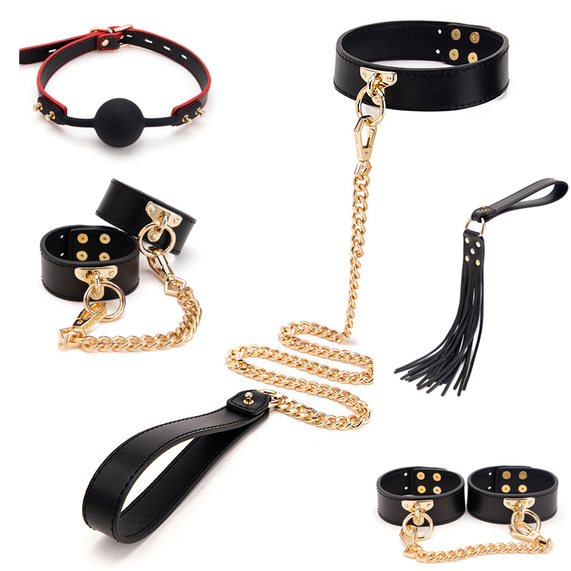 Sexy prawdziwej skóry kajdanki kołnierz bicz seks erotyczny zabawki BDSM zestawy Bondage ograniczenia zestaw dorosłych zabawki erotyczne dla kobiet pary