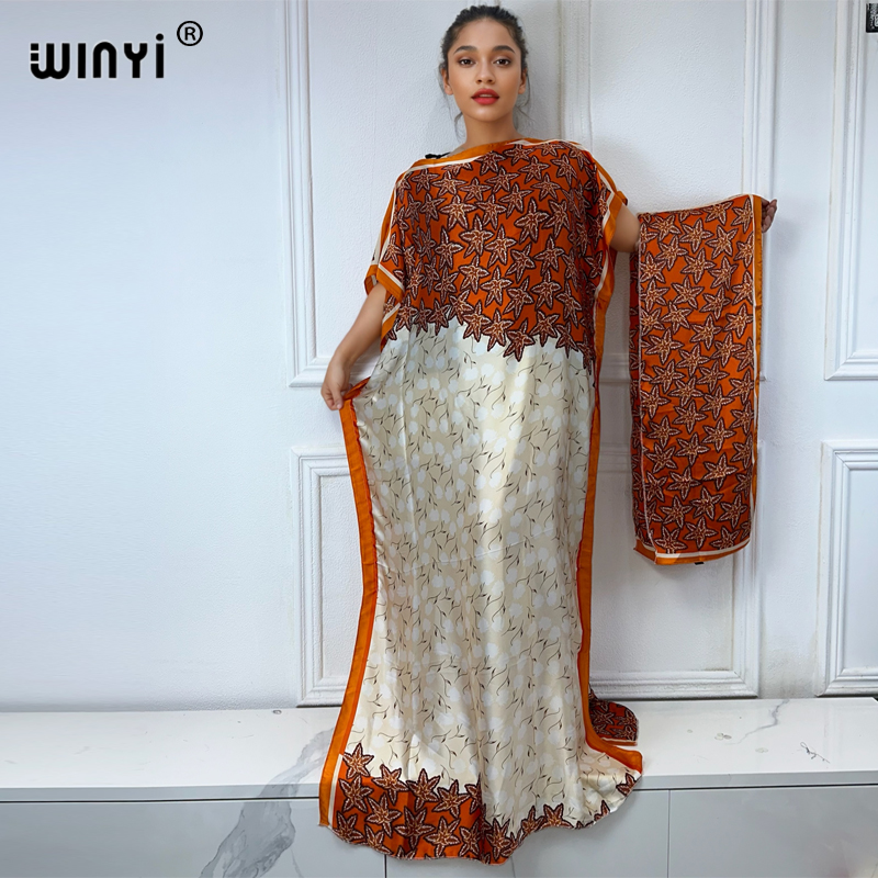 WINYI 2024 vestido caftán de manga larga con cuello redondo y estampado africano de verano, vestido largo elegante, ropa de mujer