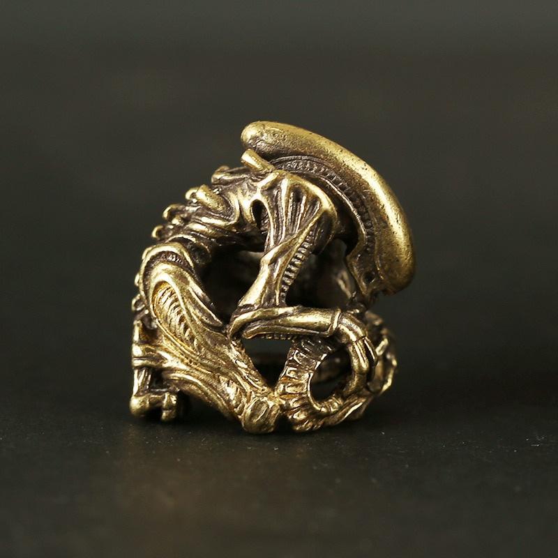 Figuras de bronze faca grânulo artesanal tecido cordão diy chaveiro pingente jóias acessórios edc ferramenta ao ar livre paracord pendurado