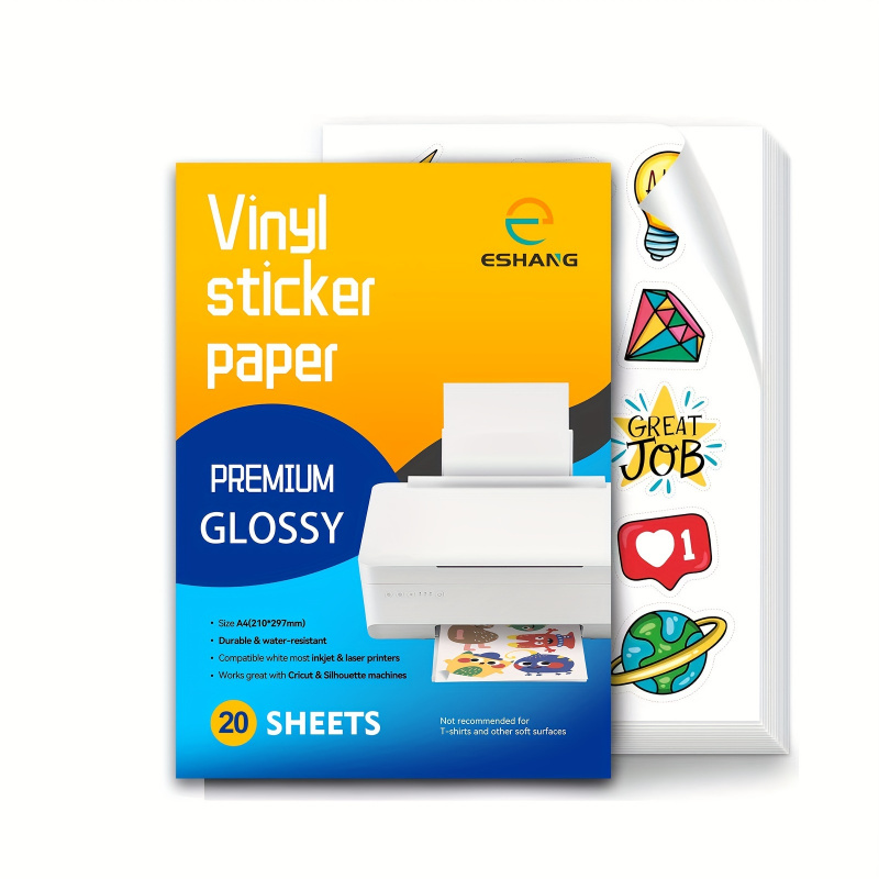 20 sheets A4 size glossy printable vinyl sticker paper for inkjet printer self-adhesive sheets 8.3 "x 11.7"