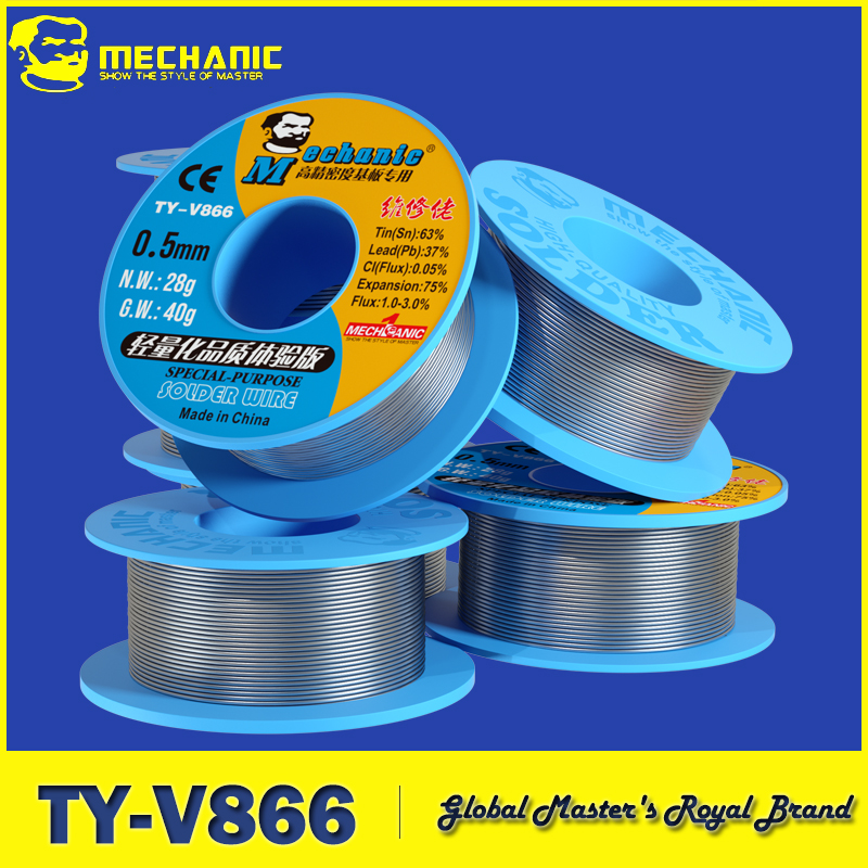 МЕХАНИК TY-V866 40 г Мягкая канифольная сердцевина 270 ℃   Точка плавления 0,2-0,8 мм, экологическая паяльная проволока высокой чистоты, сварочный флюсовый железный кабель