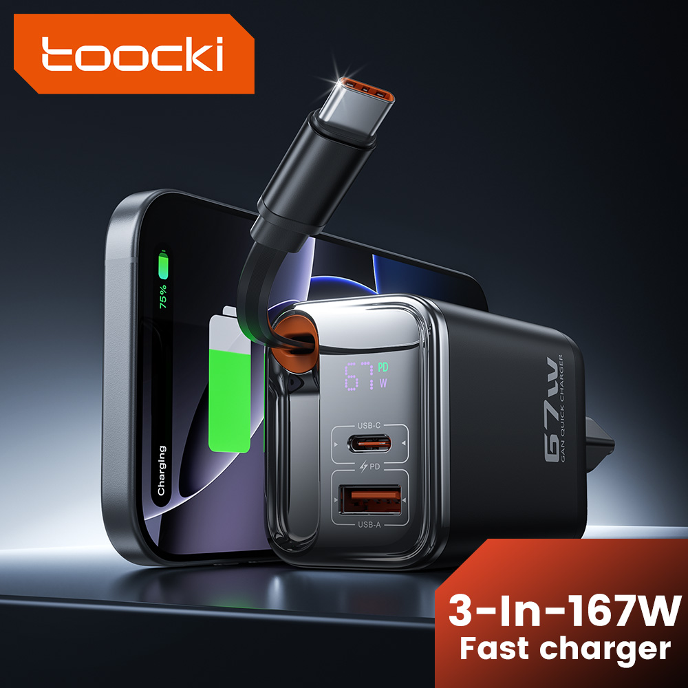Toocki Ładowarka USB z wyświetlaczem 67 W i kablem typu C do iPhone'a 16 15 Pro Max Xiaomi 12 13 Samsung S23 Macbook Szybka ładowarka 3 w 1