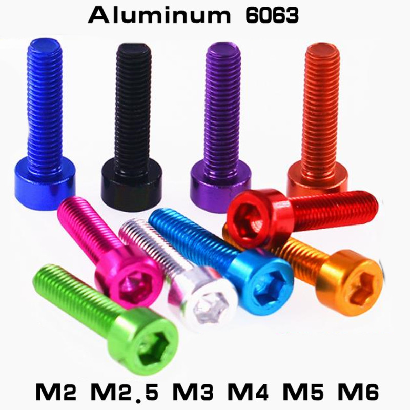 10 Uds tornillo allen de aluminio din912 M2 M2.5 M3 M4 M5 M6 tornillos de cabeza hexagonal de aluminio colorido