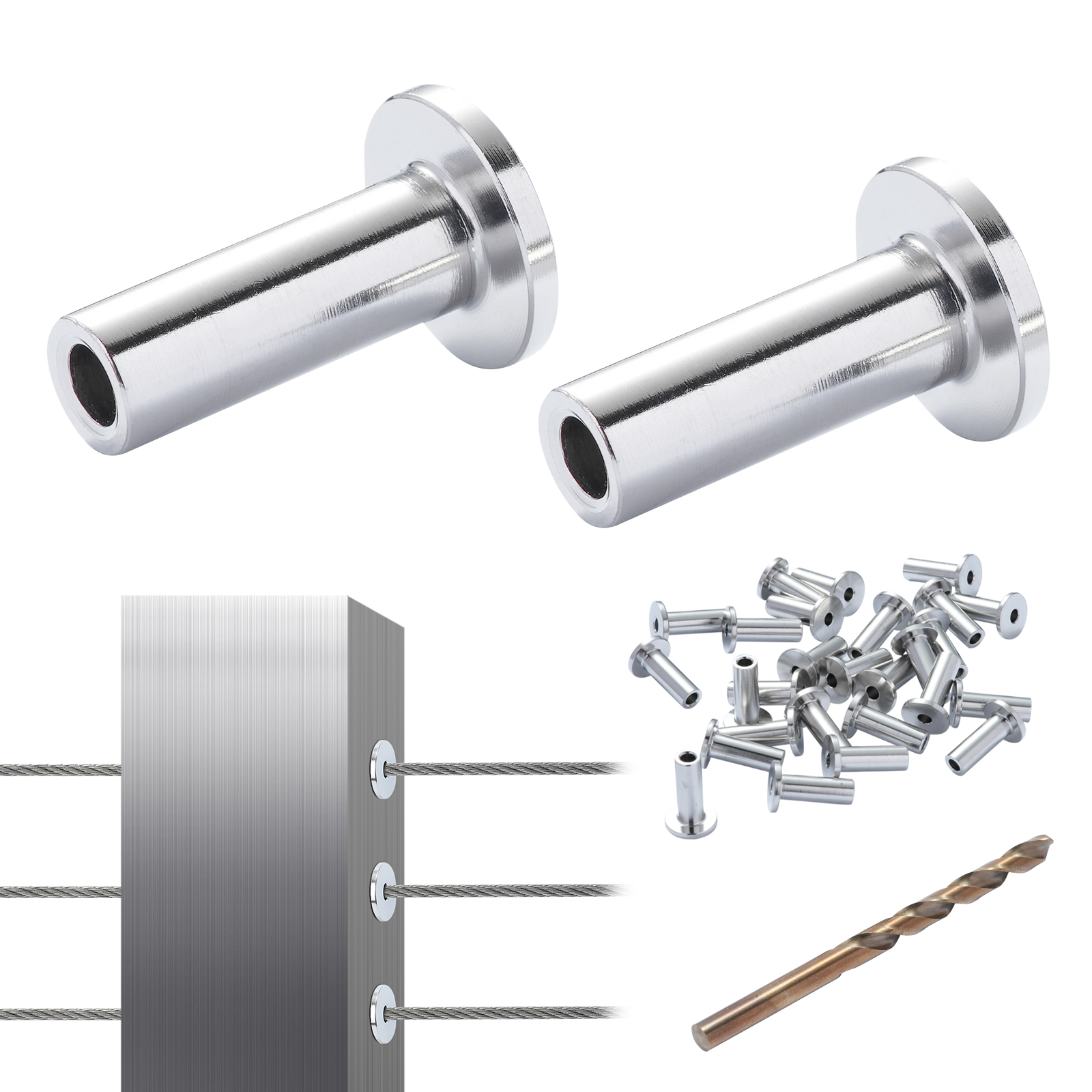 SucceBuy Confezione da 121 manicotti protettivi in acciaio inossidabile T316 per ringhiera per fune metallica da 1/8" o 3/16".