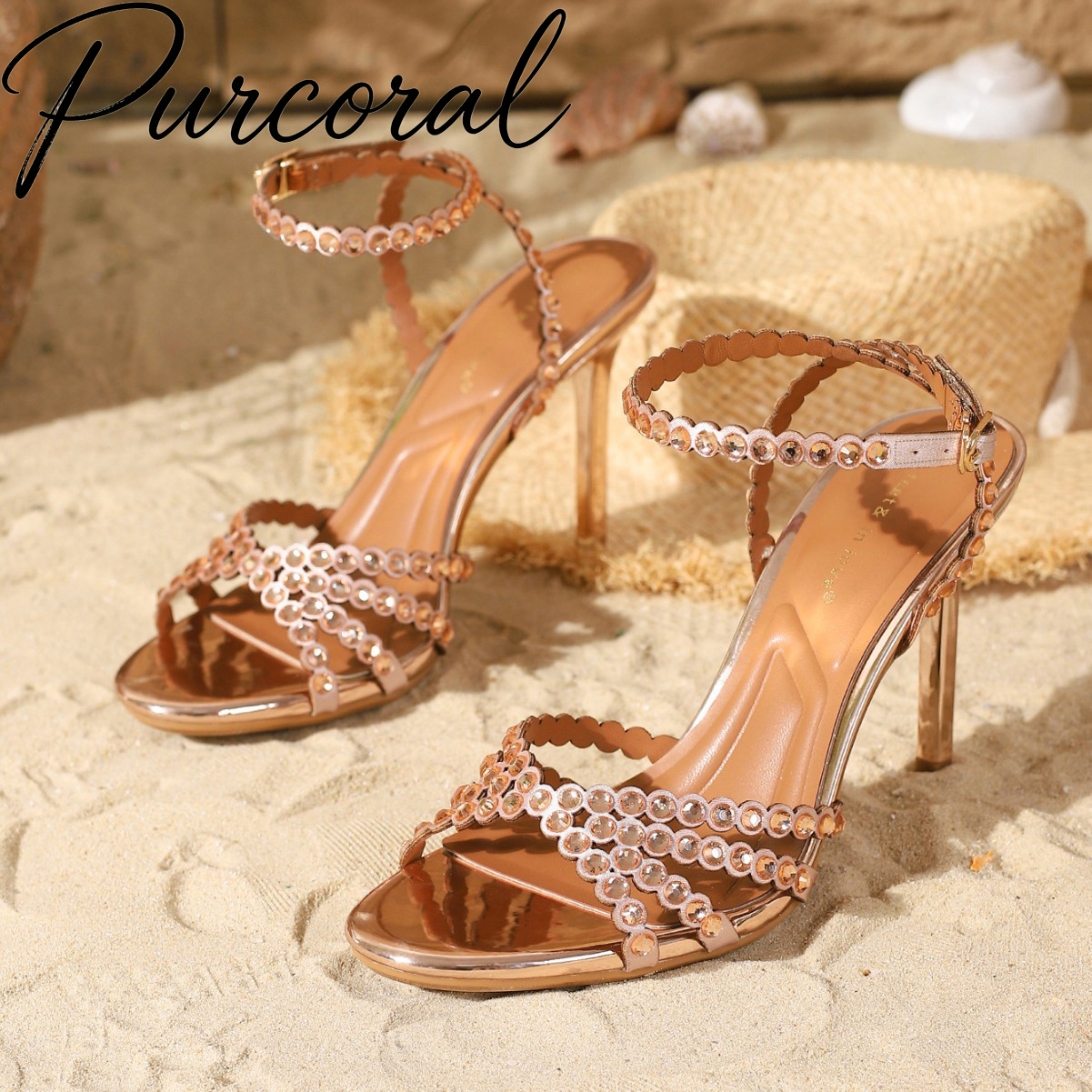 Vrouwen Gouden Strass Hoge Hak Sandalen Enkelbandje Dunne Stiletto Hak Open Teen Feestjurk Schoenen Vrouwelijke Kristallen Sandalias Mujer