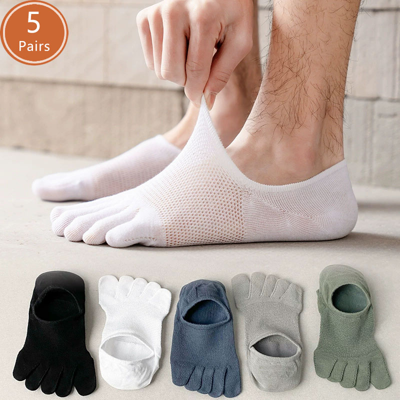 5 pares meias de dedo do pé invisível verão malha de algodão fino boca rasa macio elástico respirável desodorante legal 5 dedos meias sokken