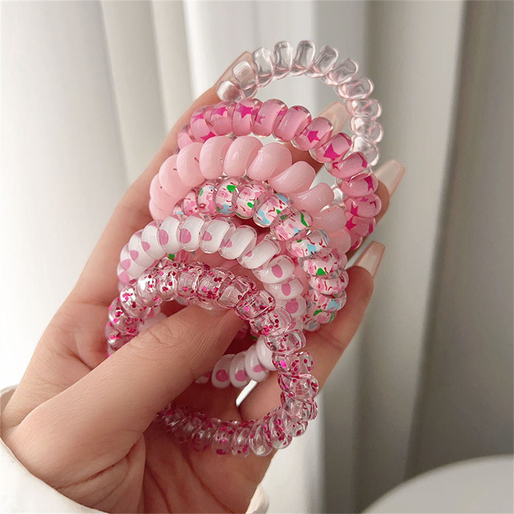 6 Stuks Zoete Schattige Kleurrijke Spiraal Haar Banden Hars Jelly Coil Haar Ringen Elastische Vrouwen Meisjes Paardenstaart Houders Haar Accessoires