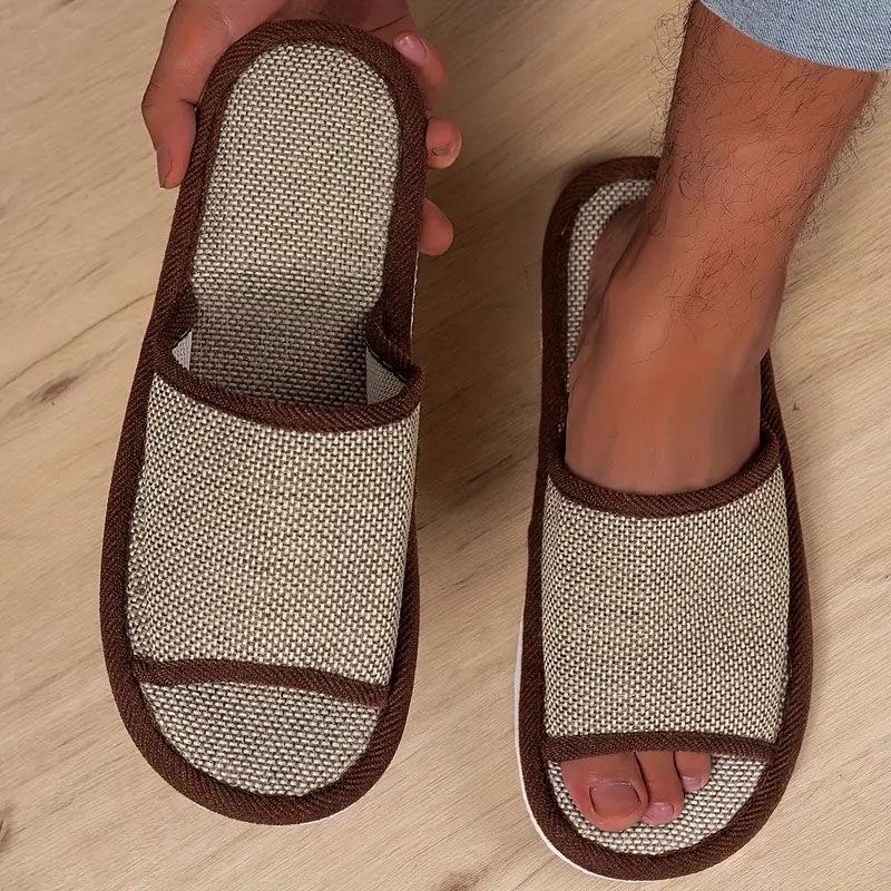 Zapatillas de lino para el hogar para hombre y mujer, chanclas de cáñamo transpirables antideslizantes con parte inferior suave y gruesa para interiores, zapatos de estilo japonés