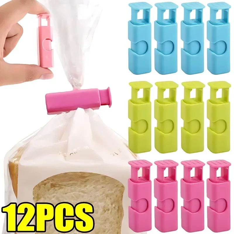 12個入り 絞り式パン袋クリップ 再利用可能 鮮度保持シール プラスチッククリップ スナック袋シール スプリングクリップ 家庭用キッチン収納