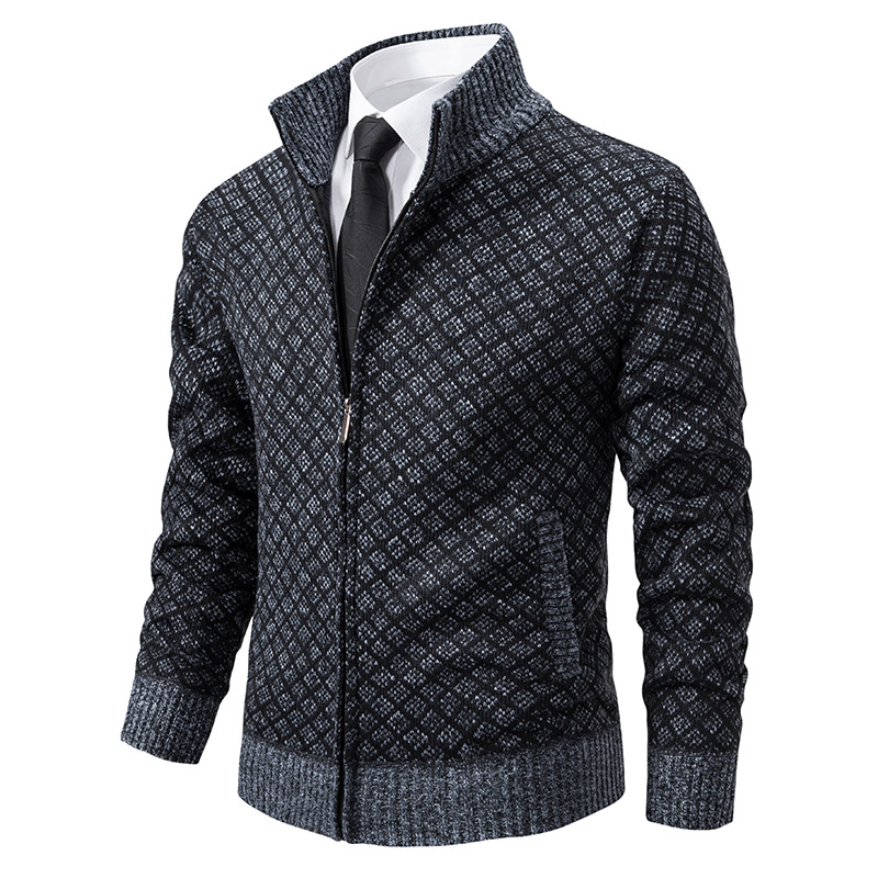 Cárdigan informal para hombre, abrigos con cuello levantado, suéteres cálidos más gruesos de lana, prendas de vestir para otoño e invierno, chaquetas ajustadas