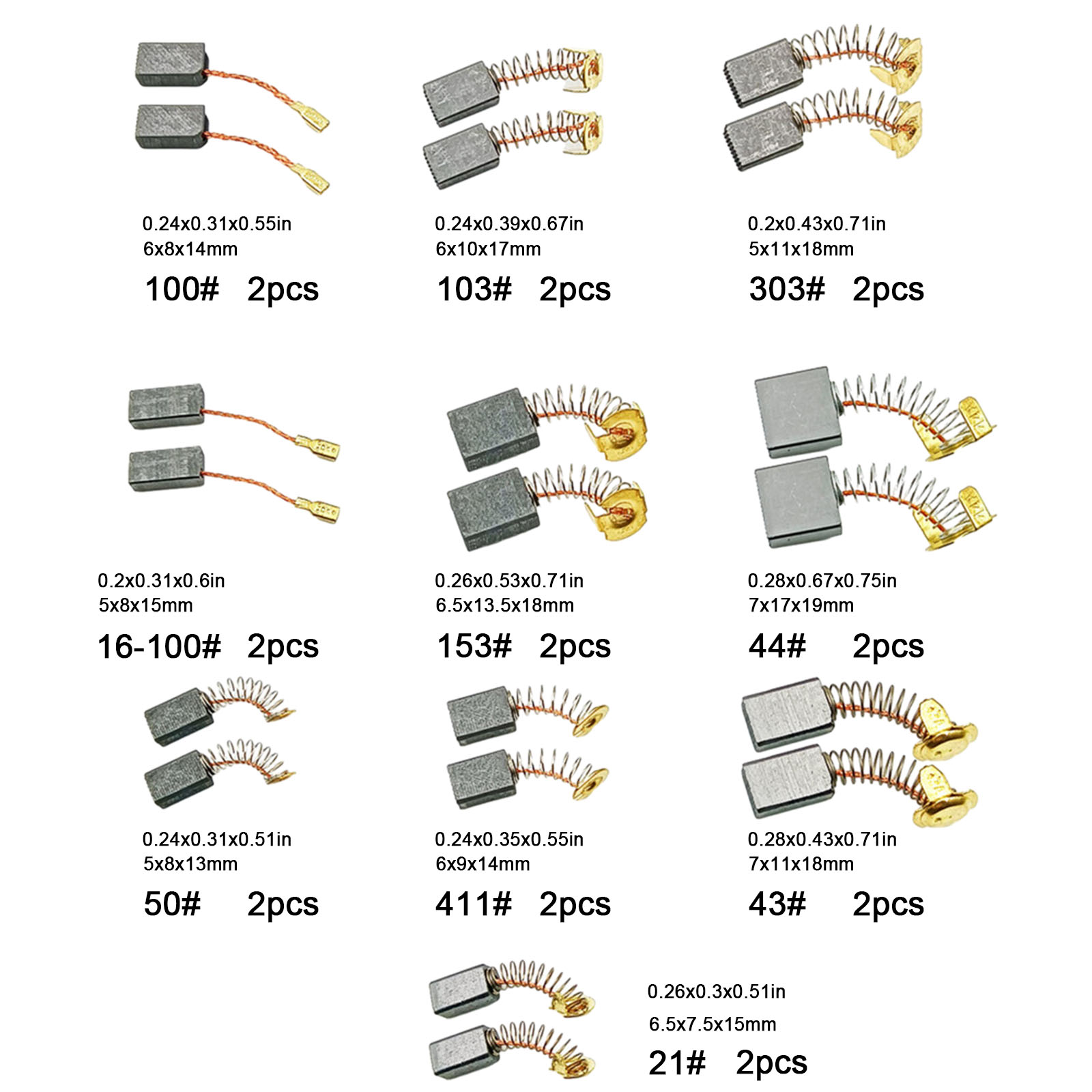 20 ชิ้น/เซ็ต 10 ขนาดไฟฟ้ามอเตอร์แปรงคาร์บอนสําหรับเครื่องมือค้อนเจาะเลื่อยวงเดือนเลื่อยตัด