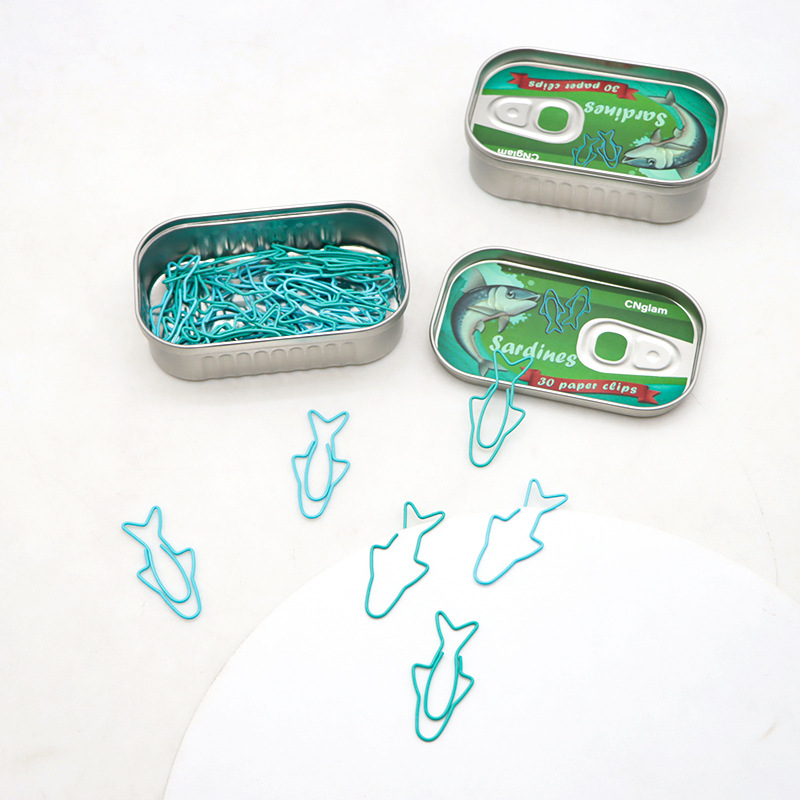 Clips de papel de sardina, marcadores de Metal de dibujos animados bonitos, papelería de oficina con forma colorida con caja de hierro