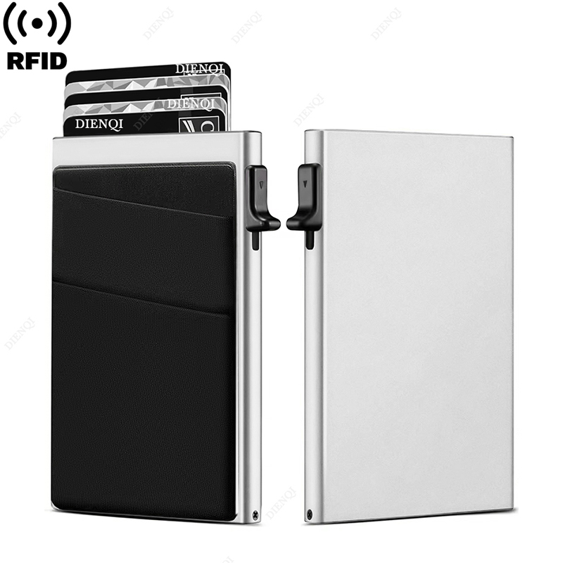 RFID bloqueando titular do cartão de crédito carteiras homens fino minimalista carteira titular do cartão caso anti roubo metal caso saco de dinheiro bolsa viagem