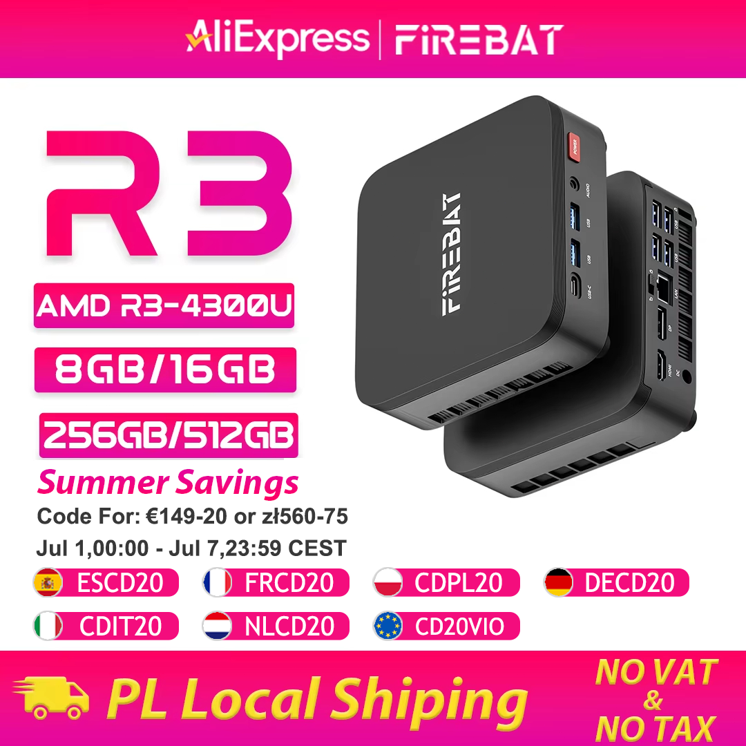 FIREBAT 2026 Mini-PC R3 AMD Ryzen 3 4300U LPDDR4 8GB 16GB RAM 256GB 512GB SSD M.2 SATA Windows11 Pro Desktop-Computer WiFi6 BT5.2 Unterstützt 4K 60Hz