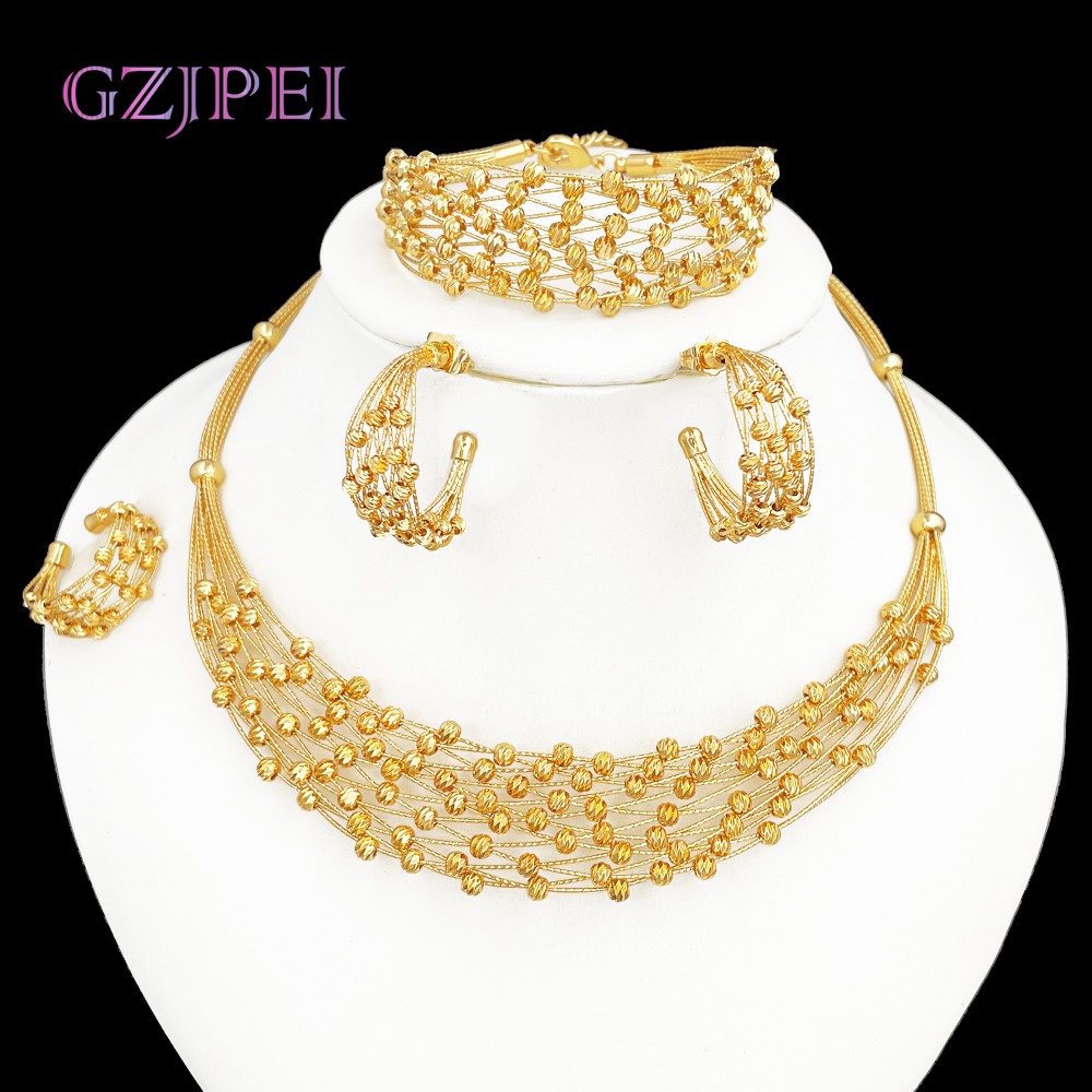 GZJPEI – ensemble de bijoux faits à la main pour femmes, ensemble de perles multicouches plaquées or 18 carats, accessoires de bijoux d'anniversaire et de mariage de haute qualité