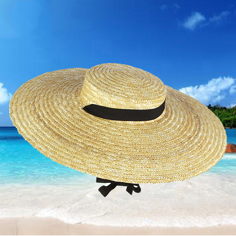 Chapéu de sol de aba larga feminino com gravata, boné de praia, verão, plano, aba, branco, preto, 12cm, 15cm, 18cm