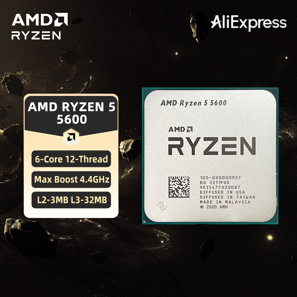 Procesor AMD Ryzen 5 5600, AMD R5 5600, 4.4GHz, 6 rdzeni, 12 wątków, 32MB Cache, Socket AM4, procesor do komputerów stacjonarnych, procesor gamingowy.