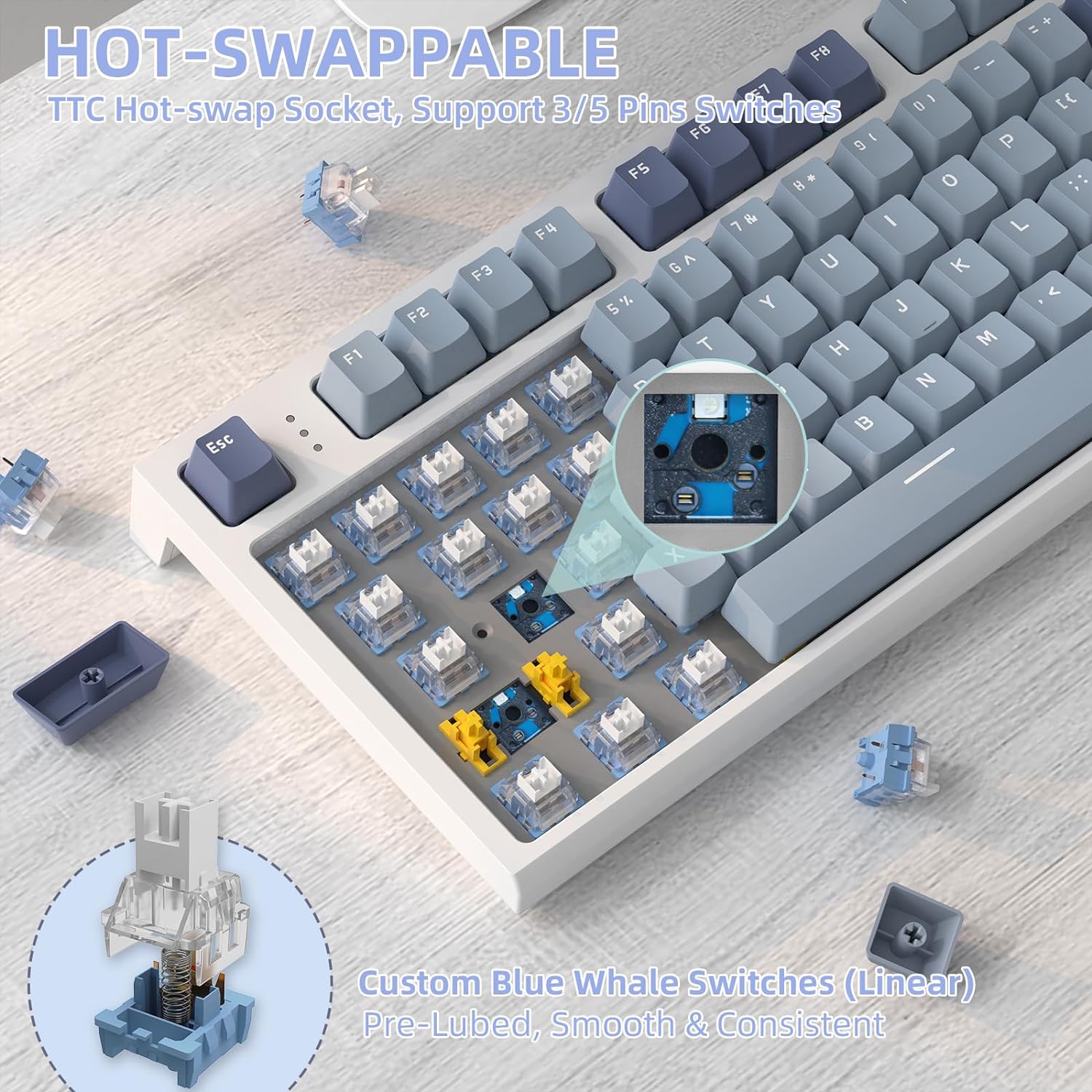 RK86 bezprzewodowa klawiatura mechaniczna, 75% TKL wymienialna podczas wymiany podświetlana klawiatura Tri-mode do gier RGB, mocowanie uszczelki z inteligentnym Displ LED