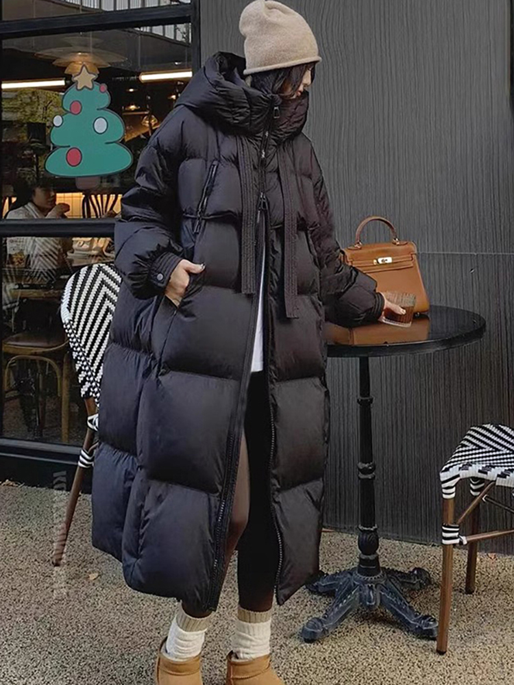 女性用コットンパッド入りジャケット,厚くて暖かい長い韓国のオーバーコート,フード付き,丈夫なトップコート,冬,2021