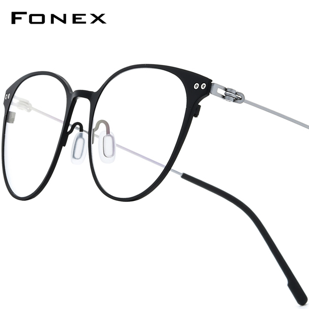FONEX Pure Titanium กรอบแว่นตาผู้หญิงการออกแบบแบรนด์รอบแว่นตาผู้ชายญี่ปุ่น Ultralight ไร้สายแว่นตาสีดํา 8533