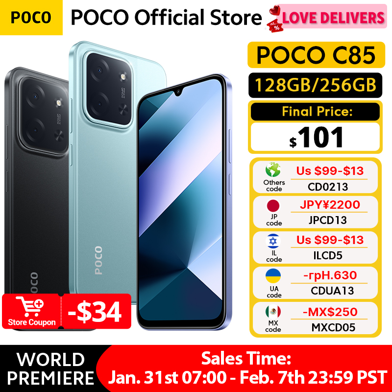 POCO C85 Global Version Smartphone NFC 128GB 256GB MediaTek Helio G81-Ultra 6.9" Dot Drop Display 50MP Main Camera 6000mAh