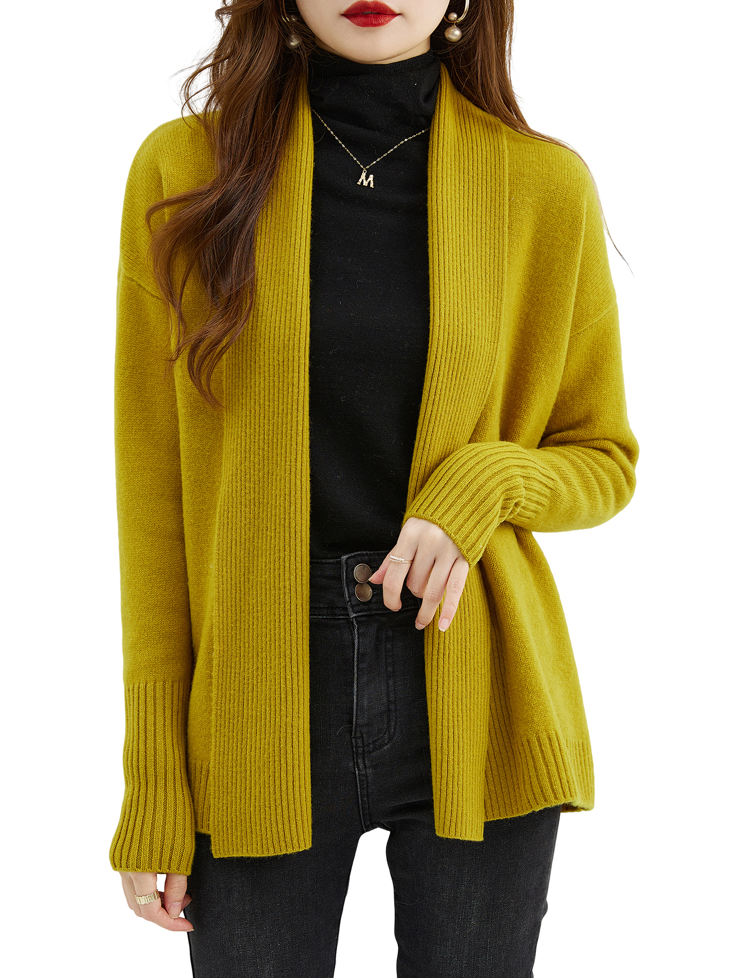 Cardigan in Lana Merino per Donna, Maglione 100% Lana, Cappotto Caldo e Morbido, Maglieria Autunno Inverno, Cardigan a Maniche Lunghe, Maglione Lavorato a Maglia, Moda Y2K