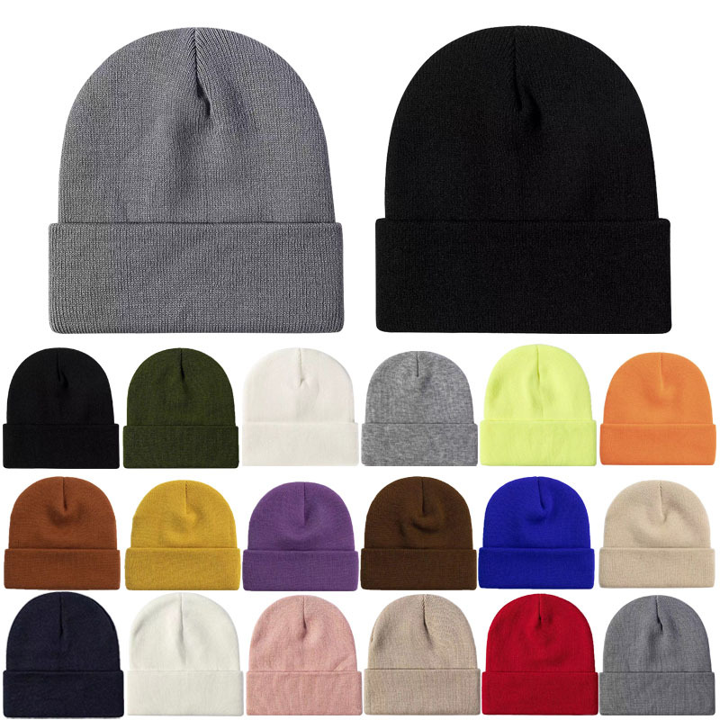 Chapéu frio liso de malha de cor sólida borda enrolada personalizável versátilLOGOMen e feminino casual versátil chapéu de malha quente