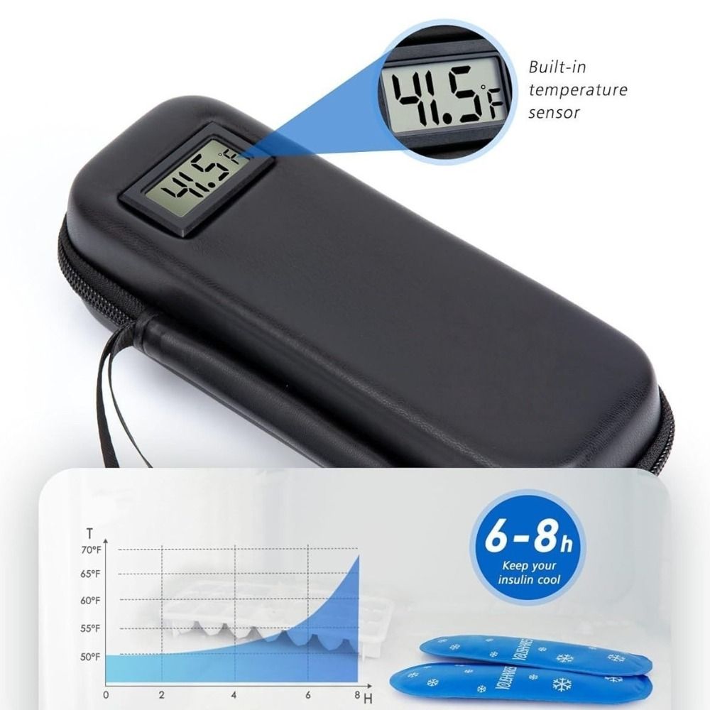 Tas Pendingin Insulin Portabel dengan Layar Termometer, Tahan Air, Terisolasi Termal, Tas Organizer Obat Berpendingin